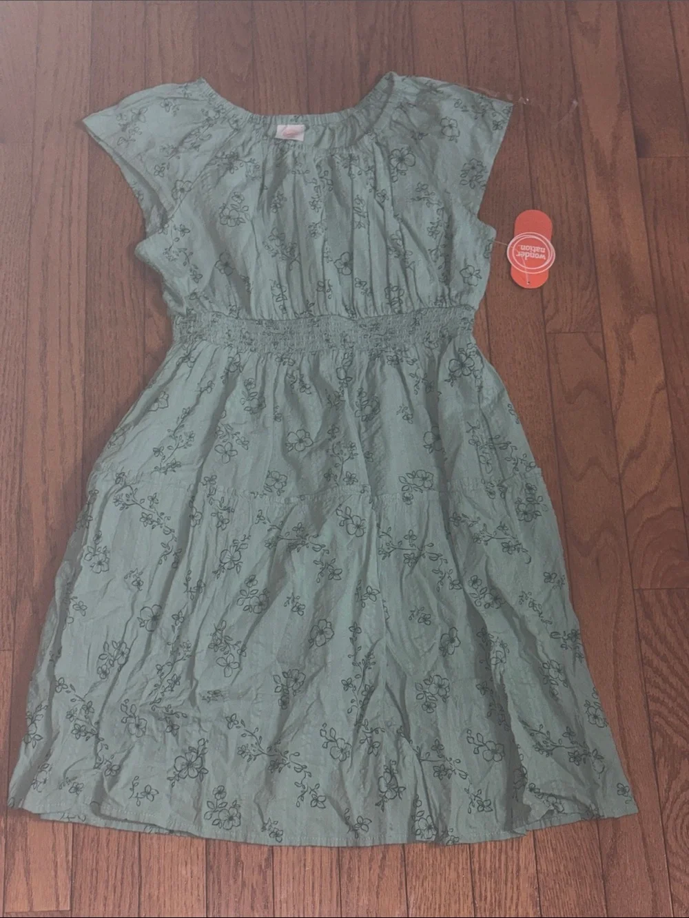 wonder nation Sage Green Floral Smocked Waist Dress